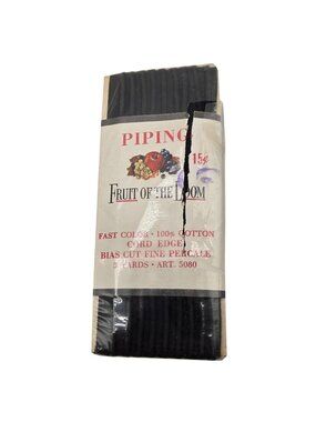 Vintage Fruit Of The Loom Black Cord Edge Piping 100% Cotton 3 Yards Made In USA